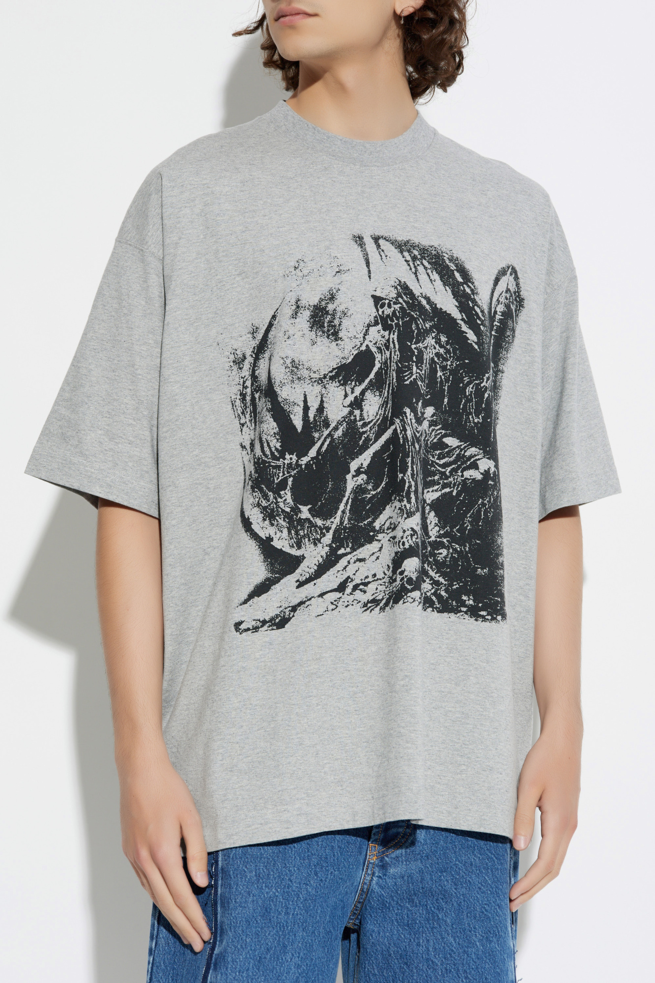 Tシャツ・カットソー VETEMENTS Men T-shirt Grey UA66TR645G GREYMELANGE Buy Vetements Goth Oversized T-Shirt 'Grey Melange